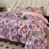 Cyflymder American Vintage Oil Painting Style Flowers Prints Luxury Bedding Set Duvet Cover Set Flat/Fitted Bed Sheet Pillowcases 4Pcs