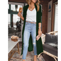 Cyflymder Spring Autumn New Faion Loose Velvet Elastic Mid-Length Open Cardigan Coat Women's Versatile Straight Tube Polyester Fiber
