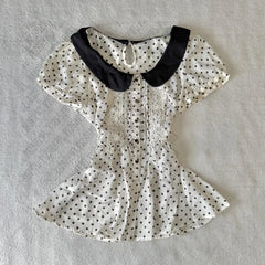 Cyflymder Coquette Polka dot Polo Aesthetic Shirts Maiden Sweet Vintage Y2K Fashion Women Short Sleeve Tee Classic Pink doll Girl Clothing