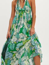 Cyflymder Summer New Floral Print Women's Long Dress Fashion Backless Hollow Out Holiday Dress Female Casual Halter Tie Up Bohemian Dress