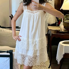 Cyflymder Women Fairy Lace Mini Dress Y2k Floral Lace Trim Ruffle Short Dress Vintage Coquette Backless Mesh Babydoll Dresses