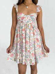 Cyflymder Women V-Neck Maxi Dress Sleeveless Ruffle Floral Print Boho Beach Dress Summer Casual Long Dress