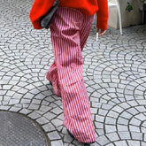 Cyflymder Women Y2k Oversize Pants Loose Wide Leg Casual Solid Color/Stripe Print Elastic Waist Trousers for Work Office Streetwear