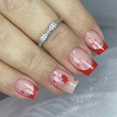 Cyflymder 24Pc Short Ballet False Nails Pink Lovely French Designs Glossy Glitter Press on Nails Full Cover Nail Tips Art Valentine Party