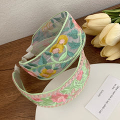 Cyflymder New Summer French Embroidery Rose Floral Hairband Sweet Lace Wide-brimmed Headbands Headwear for Women Girl Hair Accessories