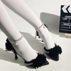 Cyflymder high heel shoes for women black rose Lolita y2k accessories elegant party heels bridal wedding shoes french style Mary Jane