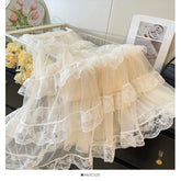 Cyflymder Fairy Lace Spliced Mesh Layered Cake Skirt Women 2025 Spring High Waist Folds A-line Long Skirts Sweet Beach Clothing