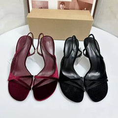 Cyflymder Summer Sexy Open Toe High Heels Women Sandals Cross Strap Design Velvet Back Strap Elegant Banquet Wedding Dress Shoes