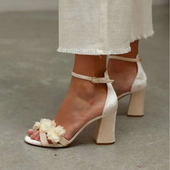 Cyflymder New Floral Sandals High Heels Shoes Women Wedding Party Shoes