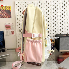 Cyflymder Patchwork Contrast Color Kawaii Chic Schoolbags High-capacity Preppy Pockets Backpack All Match Y2k Backpacks for Women Students