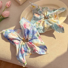 Cyflymder New Oil Paniting Series Scrunchie Summer Square Hair Ring Fashion Elegant Elastic Hair Bands Hair Accessories for Women Girls