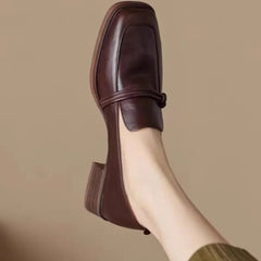 Cyflymder Classic Loafers Women Genuine Cow Leather Square Toe Pumps Slip-on Retro Lady Casual Cozy Shoes Handmade Size 35-40