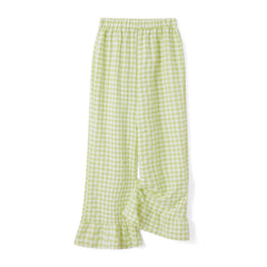 Cyflymder Elastic Waist Casual Ruffled Hem Wide Legs Pants for Women Summer Fall Plaid Loose Long Trousers for Streetwear Lounge Bottoms