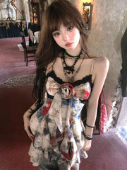 Cyflymder New American Style Sexy Gyaru Halter Top Women Design Sweet Print Slim Camisole Summer High Street Coquette Asymmetrical Tees