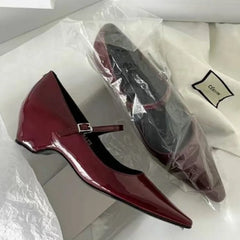 Cyflymder New Arrival Sweet Elegant Shoes Women Wedge Heel Mary Jane Shoes Pointed Toe Women's Shoes Metal Buckle Trim Sandals 5413