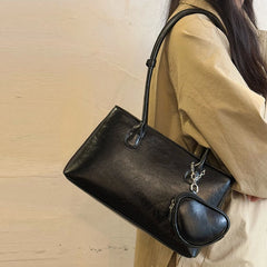 Cyflymder Korean Long Handle Shoulder Bag, Large Capacity Women's Commuting Tote Bag, Fashionable and Elegant Wine Red Bridal Bag