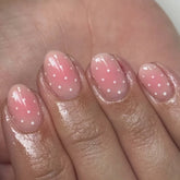 Cyflymder Cute White Polka Dot Pink Blush Short Round Nail Art Fashion Wearable Fake Nails Detachable Finished False Nails Press on Nails