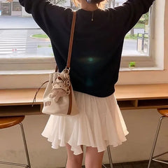 Cyflymder Korean Pleated Fashion Irregular Mini Skirts Women's Clothing High Waist Summer Ruffles A-Line Elastic Basic Solid Color Skirts