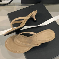 Cyflymder Summer Fashion Thin Low Heels Slippers Women Round Clip Toe Beach Casual Sandals Flip Flops Shoes Zapatos De Mujer