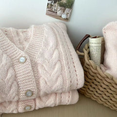 Cyflymder American Retro Knitted Cardigan Tops Women Y2k Harajuku Solid Sweater Autumn Winter 2000s Vintage Loose Pullover Chic