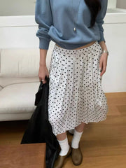 Cyflymder Spring New Arrival Lace-up Pleated Polka Dot Midi Skirt