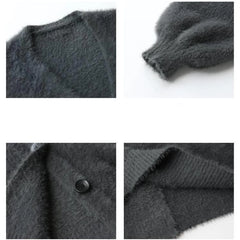 Cyflymder Cardigan Sweater Women V-neck Long Sleeve Top Solid Lazy Wind Soft Simple Warm Coat Vintage Single Breasted Knitwear Sweater