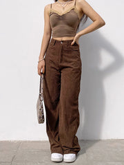 Cyflymder Retro High-waist Casual Wide-leg Pants Women's Comfortable Loose Trousers Vintage High Waist Loose Fit Long Pants
