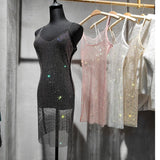 Cyflymder Bungee Sexy Slim Slim Women's 2024 Summer New Bright Diamond Crystal Temperament Bag Hip Sling Mid-length Dress Fashion Trend