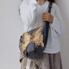 Cyflymder Patchwork Butterfly Vintage Hobo Bag Sweet Cool Girls Y2k Aesthetic Casual Shoulder Bags Women Streetwear Ins Crossbody Handbags