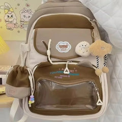 Cyflymder Fashion Transparent Sweet Kawaii Backpack High-capacity Y2k Aesthetic Schoolbag Women Students Contrast Color Patchwork Ita Bags