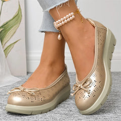 Cyflymder Big SIZE 42 Summer Classic 3.5cm Mid Heels Shoes Women Hollow Out Round Toe Slip On Loafers Pumps Footwear