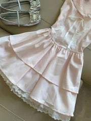 Cyflymder Woman Dress Lace Patchwork Bow Preppy Style Sleeveless Spring Summer Sweet Elegant Mini Dresses Party Princess