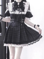 Cyflymder New Summer Sweet Japanese Lolita Dress Set Women Cute Bow Lace Design Fashion Patchwork Kawaii Outfits Pretty Slim Lovely Suit