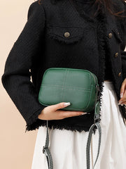 Cyflymder Small Genuine Leather Camera Crossbody Bags for Women Zip Cross Body Purses Trendy Design Handbag with Wide Strap