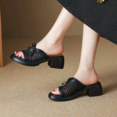 Cyflymder Summer Hollow Out Mesh Wedge Sandals Women Peep Toe Chunky Platform Slippers Non Slip Thick Bottom Outdoor Slides