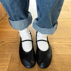 Cyflymder Brand Big Size 43 Round Toe Ballerina Flats Mary Janes Shoes Black Artificial soft leather Shoes Women Ballet Flats Daily