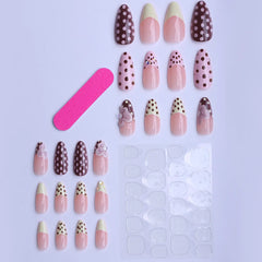 Cyflymder 24pcs Sweet Cute Dotted Fake Nails with 3D Flower Design Press on Nails INS Fashion Almond/Ballet Shaped False Nail Patches