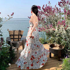 Cyflymder Summer New Style Haikou Holiday Floral Print Strapless Dress Maxi Skirt French Cake Long Dress Sleeveless Other Styles Origin Ch