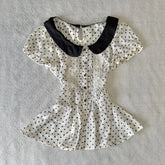 Cyflymder Coquette Polka dot Polo Aesthetic Shirts Maiden Sweet Vintage Y2K Fashion Women Short Sleeve Tee Classic Pink doll Girl Clothing