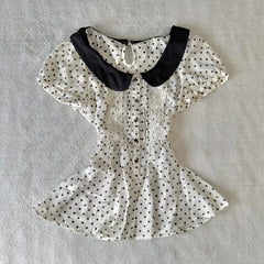 Cyflymder Coquette Polka dot Polo Aesthetic Shirts Maiden Sweet Vintage Y2K Fashion Women Short Sleeve Tee Classic Pink doll Girl Clothing