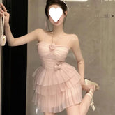 Cyflymder Ballet Style Off-Shoulder Strap Dress Women's Summer New Waist-Cinching Slimming Heavy-Work Design Short Cake Skirt Dress