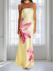 Cyflymder Elegant Off-Shoulder Maxi Dress with Floral Print and Matching Shawl Women s Sleeveless Summer Gown for Special Occasions