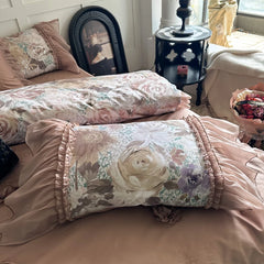 Cyflymder Vintage Flowers Print Lace Patchwork Egyptian Cotton Bedding Set Duvet Cover Bed Sheet/Bed Skirt/Fitted Sheet Pillowcases 4Pcs