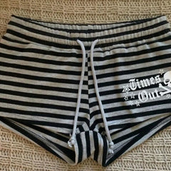 Cyflymder Vintage Shorts Sexy Y2k 2000s Women's Shorts Streetwear Stripe Wrap Hip Hot Girl Goth Punk Summer Basics Skull Print High Stree