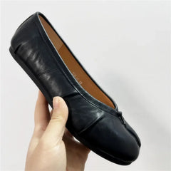 Cyflymder New Pleated Women Ballet Flats Tabi Shoes Casual Slip-on Loafers Ladies Split Toe Leather Espadrilles Zapatillas Mujer