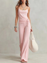 Cyflymder Spring Women's Clothing Solid Color Sexy Outfits Top Set High Waist Wide Leg Pants For Polyester