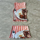 Cyflymder Euramerican Fashion O Neck Sleeveless Harajuku Camisole Cute Plaid Punk Print Short Skirts Y2k Aesthetic Girl Two Piece Sets