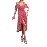 Cyflymder Women's Vintage Bohemian Beach Style Fashion One Shoulder Floral Printed Suspender Irregular Maxi Dress Travel Daily Fresh Skirt