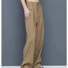 Cyflymder New Women Full Wide Leg Suit Pants Elegant Temperament Office High Waist Straight Trousers Stylish Casual Loose Pants