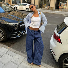 Cyflymder Retro street style elastic waist strap straight leg low waist personality spicy girl women's loose pleated casual pants